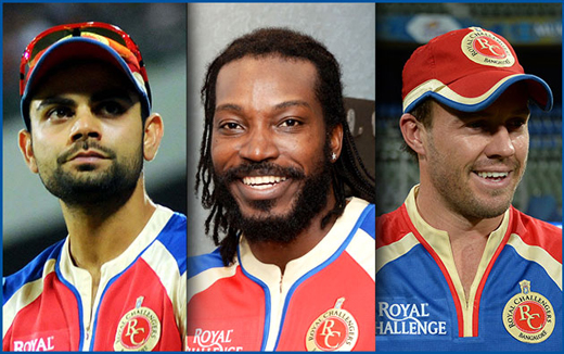 Virat Kohli, Chris Gayle and AB de Villiers in RCB